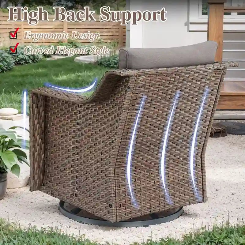 5 Piece Patio Glider Chair with Sofa Ottomans - Brown
