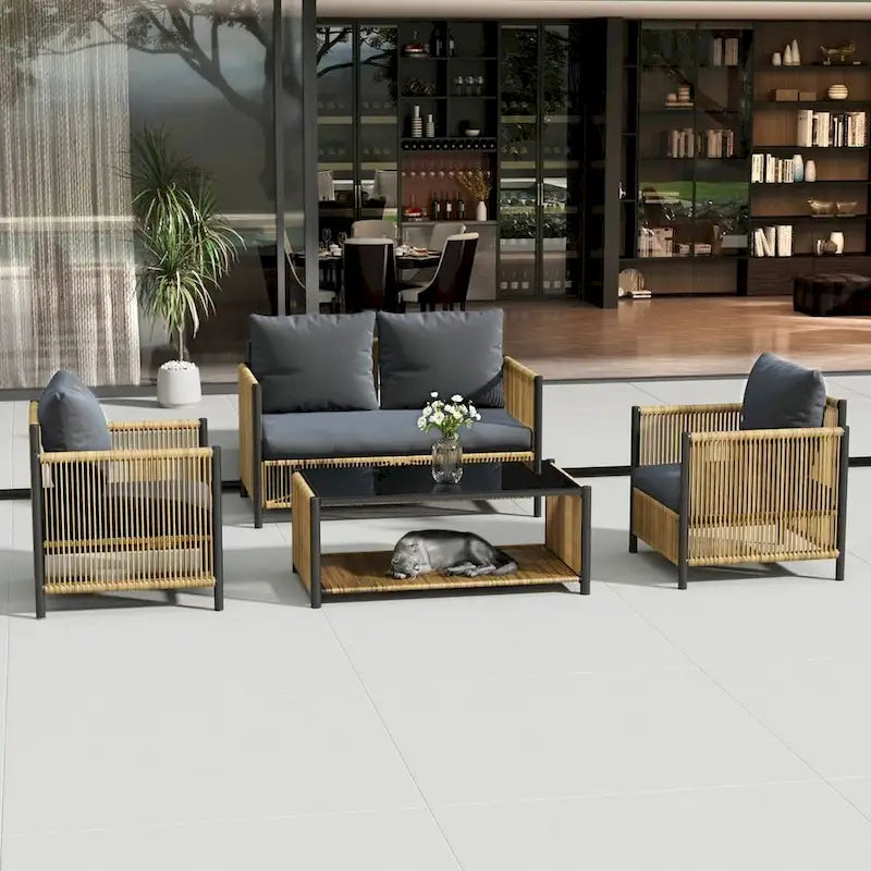 6 PCS Outdoor Patio Furniture Set PE Wicker Sofa Set