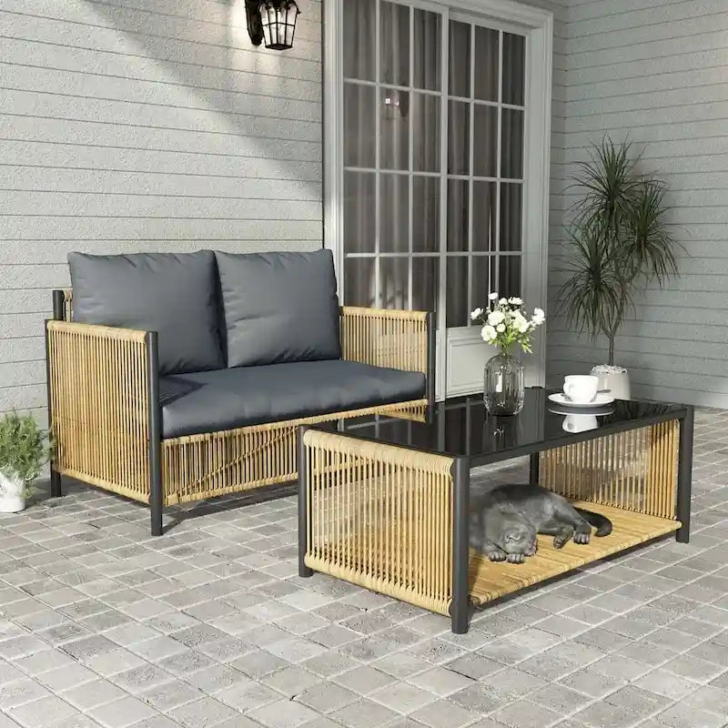 6 PCS Outdoor Patio Furniture Set PE Wicker Sofa Set