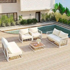 Modern 7 Piece Metal All Weather Garden Sectional Sofa Set with Thick Cushions and Coffee Table