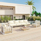 Modern 7 Piece Metal All Weather Garden Sectional Sofa Set with Thick Cushions and Coffee Table
