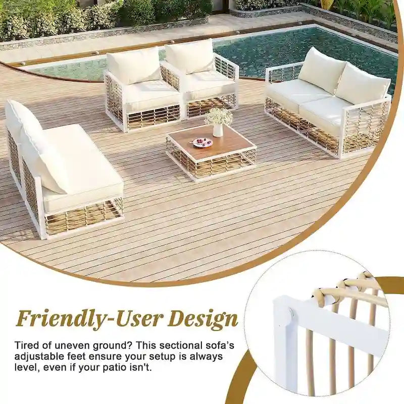 Modern 7 Piece Metal All Weather Garden Sectional Sofa Set with Thick Cushions and Coffee Table