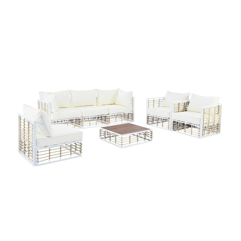 Modern 7 Piece Metal All Weather Garden Sectional Sofa Set with Thick Cushions and Coffee Table