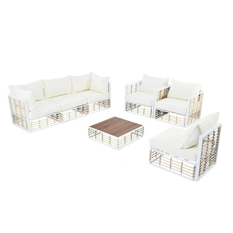Modern 7 Piece Metal All Weather Garden Sectional Sofa Set with Thick Cushions and Coffee Table