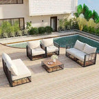 Modern 7 Piece Metal All Weather Garden Sectional Sofa Set with Thick Cushions and Coffee Table