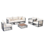Modern 7 Piece Metal All Weather Garden Sectional Sofa Set with Thick Cushions and Coffee Table