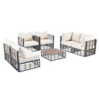 Modern 7 Piece Metal All Weather Garden Sectional Sofa Set with Thick Cushions and Coffee Table