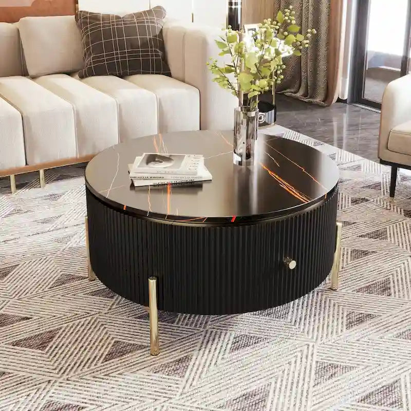 31,5 Table basse ronde moderne avec grand tiroir de rangement