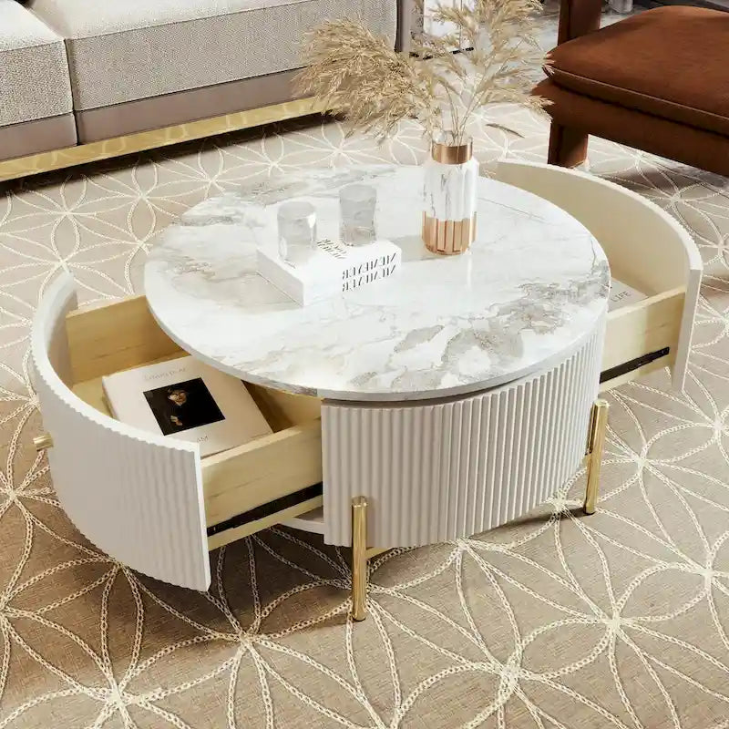 31,5 Table basse ronde moderne avec grand tiroir de rangement