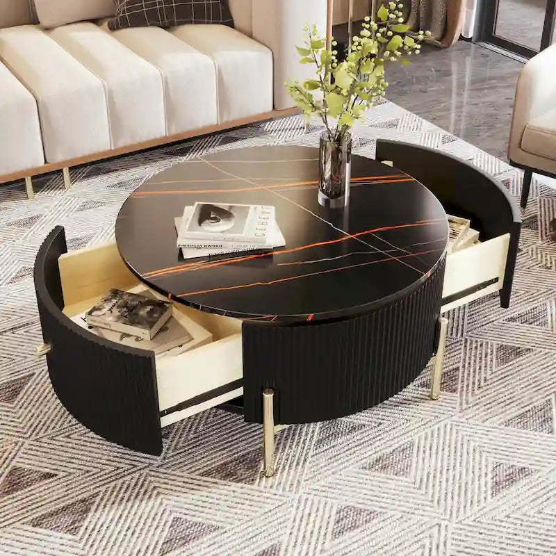 31,5 Table basse ronde moderne avec grand tiroir de rangement