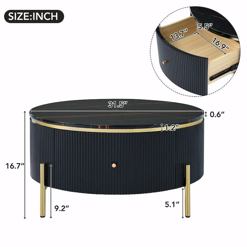 31,5 Table basse ronde moderne avec grand tiroir de rangement