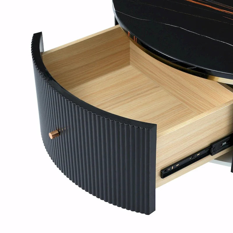 31,5 Table basse ronde moderne avec grand tiroir de rangement