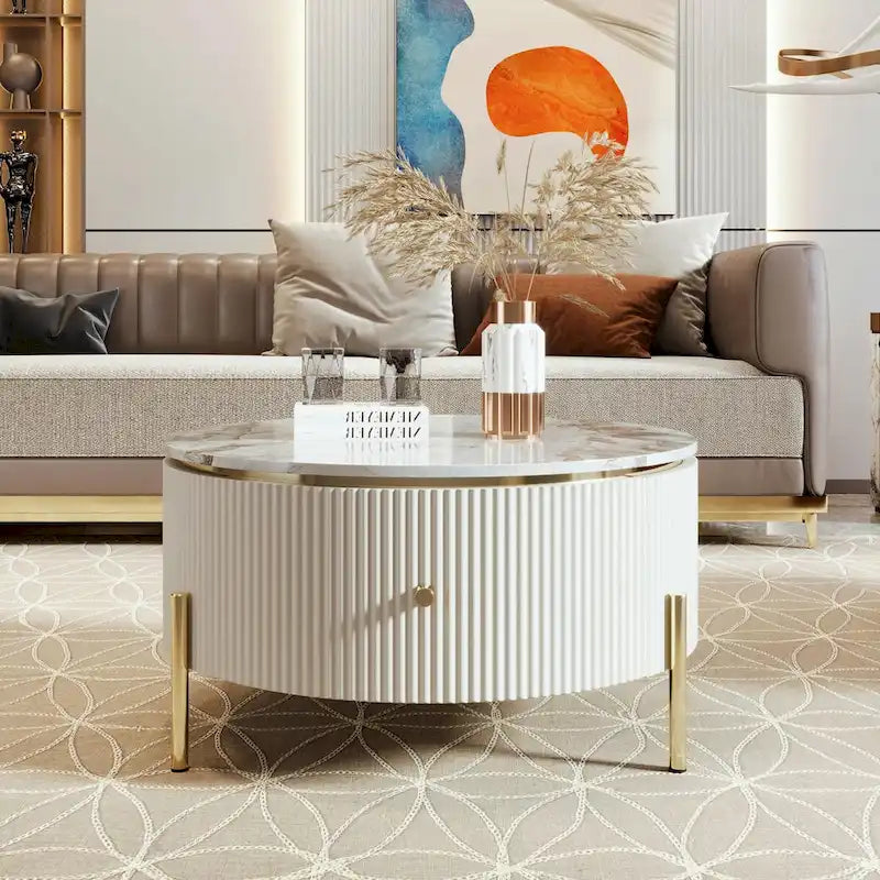 31,5 Table basse ronde moderne avec grand tiroir de rangement