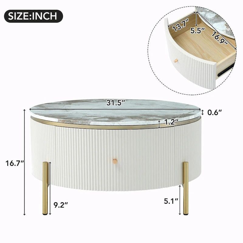 31,5 Table basse ronde moderne avec grand tiroir de rangement