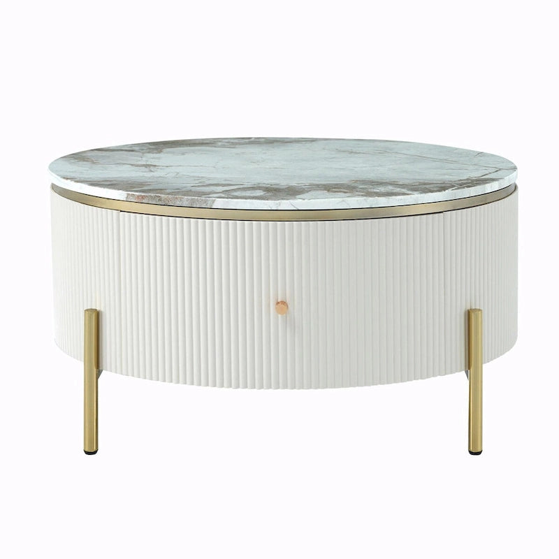 31,5 Table basse ronde moderne avec grand tiroir de rangement