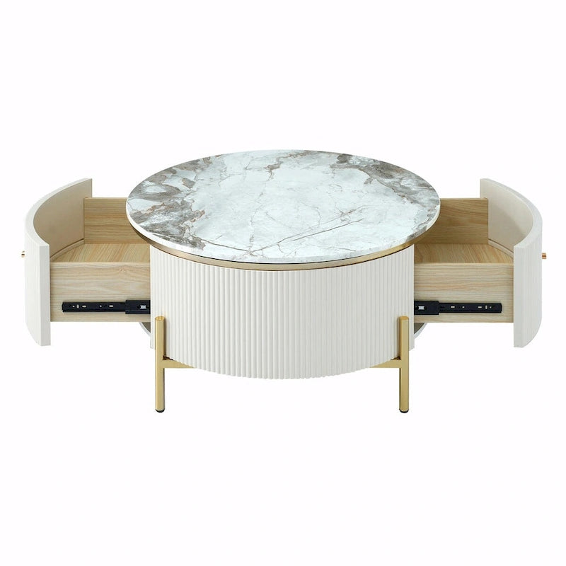 31,5 Table basse ronde moderne avec grand tiroir de rangement