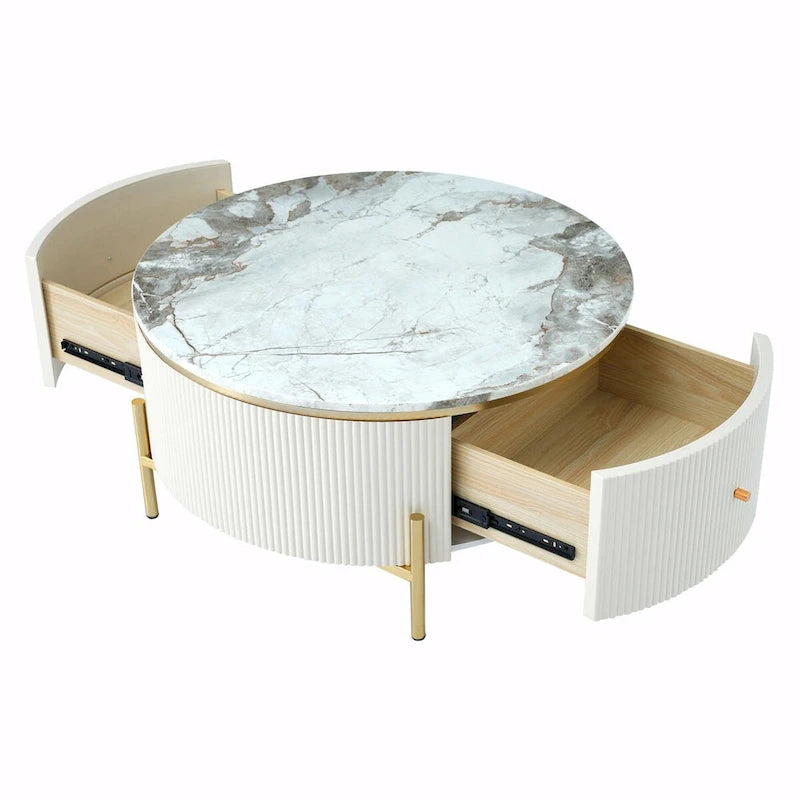 31,5 Table basse ronde moderne avec grand tiroir de rangement