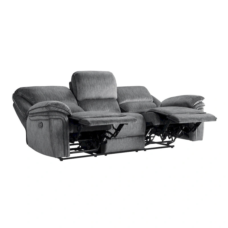 Canapé inclinable manuel double Muir de 89 pouces, gris, microfibre, dossier touffeté