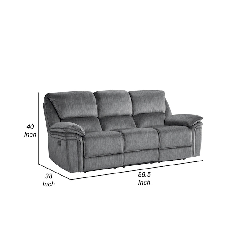 Canapé inclinable manuel double Muir de 89 pouces, gris, microfibre, dossier touffeté