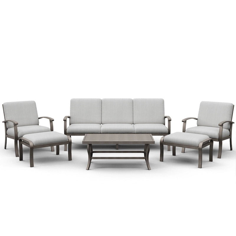 6-Piece Aluminum Patio Conversation Set with Coffee Table,Sofa, Ottoman and Light Gray Cushions