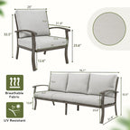 6-Piece Aluminum Patio Conversation Set with Coffee Table,Sofa, Ottoman and Light Gray Cushions