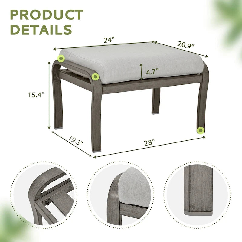 6-Piece Aluminum Patio Conversation Set with Coffee Table,Sofa, Ottoman and Light Gray Cushions