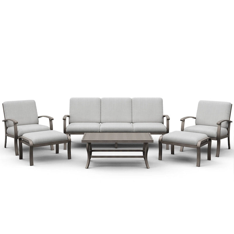6-Piece Aluminum Patio Conversation Set with Coffee Table,Sofa, Ottoman and Light Gray Cushions