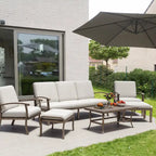 6-Piece Aluminum Patio Conversation Set with Coffee Table,Sofa, Ottoman and Light Gray Cushions