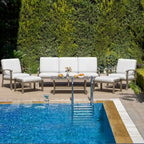 6-Piece Aluminum Patio Conversation Set with Coffee Table,Sofa, Ottoman and Light Gray Cushions