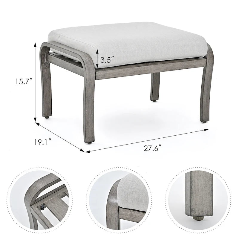 6-Piece Aluminum Patio Conversation Set with Coffee Table,Sofa, Ottoman and Light Gray Cushions