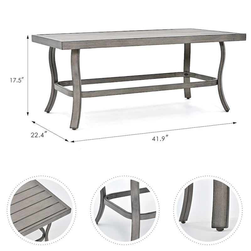 6-Piece Aluminum Patio Conversation Set with Coffee Table,Sofa, Ottoman and Light Gray Cushions