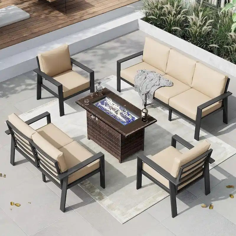 5 Pieces Aluminum Patio Furniture Set with 40 Fire Pit Table
