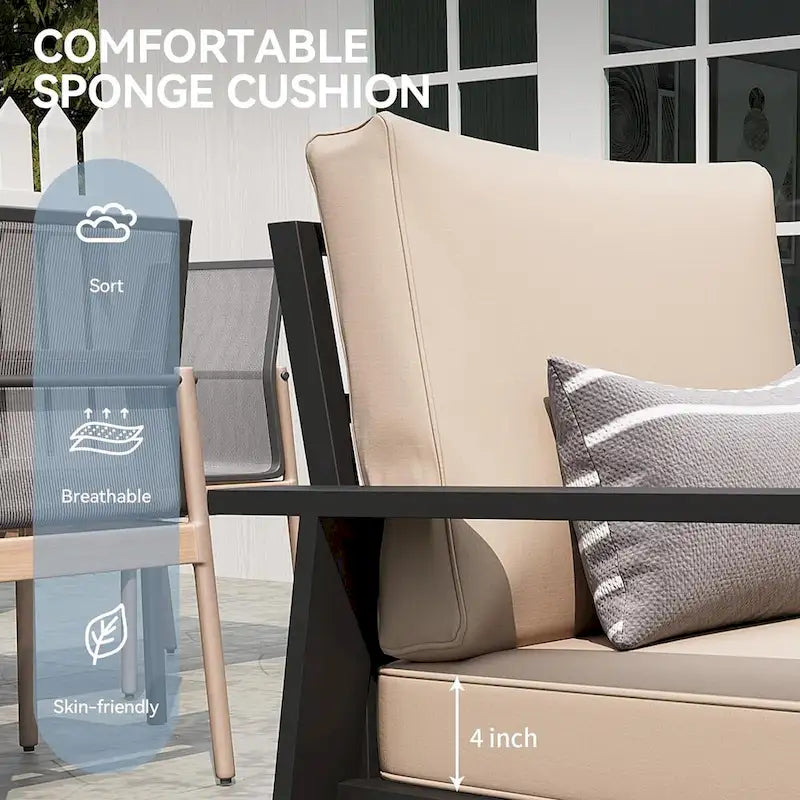 5 Pieces Aluminum Patio Furniture Set with 40 Fire Pit Table