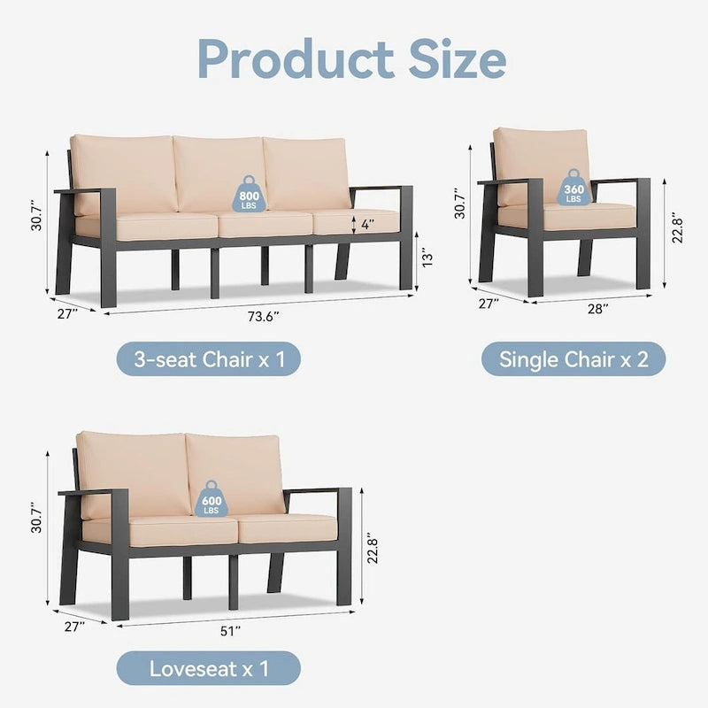 5 Pieces Aluminum Patio Furniture Set with 40 Fire Pit Table