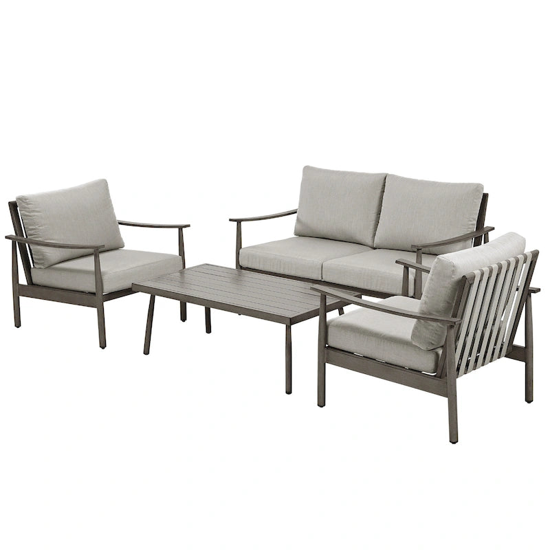 5-Person Aluminum Patio Conversation Set with Webbing Chair Back and Cushions