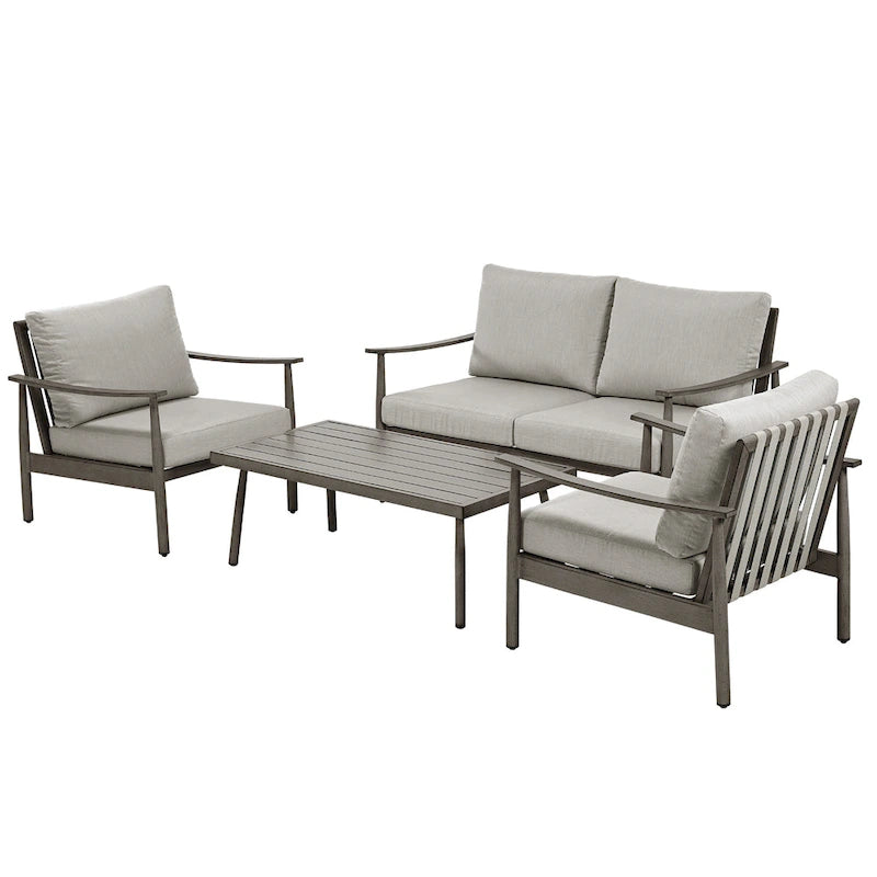 5-Person Aluminum Patio Conversation Set with Webbing Chair Back and Cushions