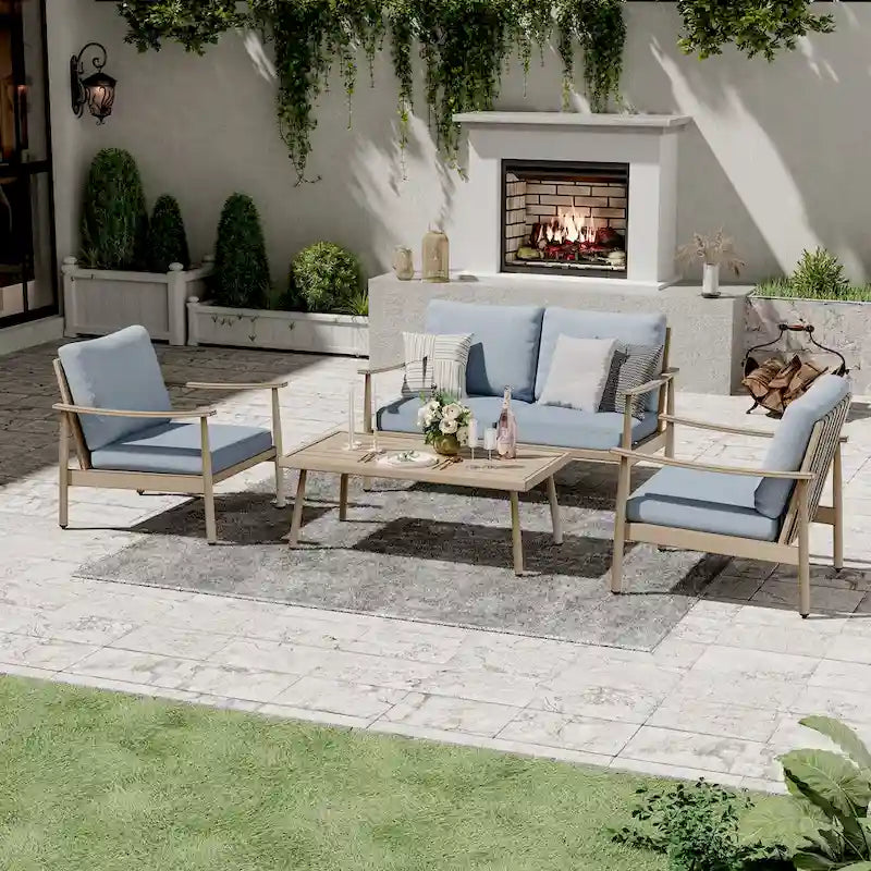 5-Person Aluminum Patio Conversation Set with Webbing Chair Back and Cushions