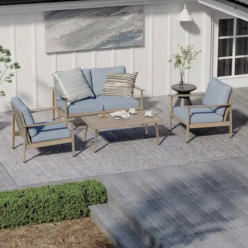 5-Person Aluminum Patio Conversation Set with Webbing Chair Back and Cushions