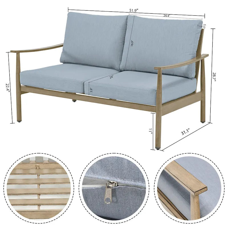 5-Person Aluminum Patio Conversation Set with Webbing Chair Back and Cushions