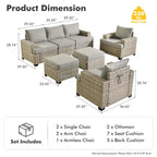 XIZZI 7 Pieces Patio Furniture Wide Armrest Conversation Sofa Set with Ottomans