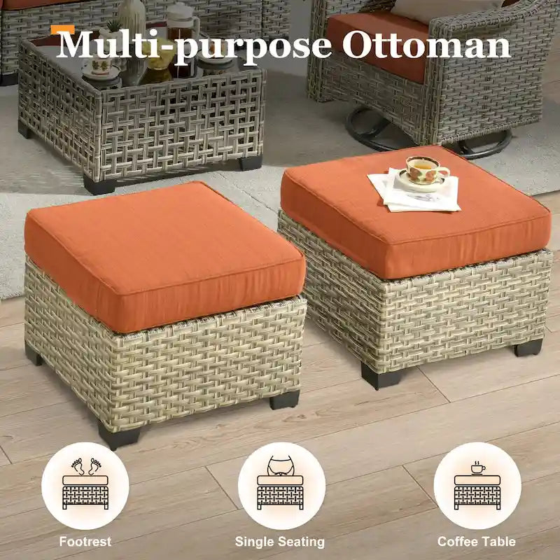 XIZZI 7 Pieces Patio Furniture Wide Armrest Conversation Sofa Set with Ottomans
