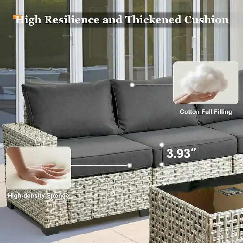 XIZZI 7 Pieces Patio Furniture Wide Armrest Conversation Sofa Set with Ottomans