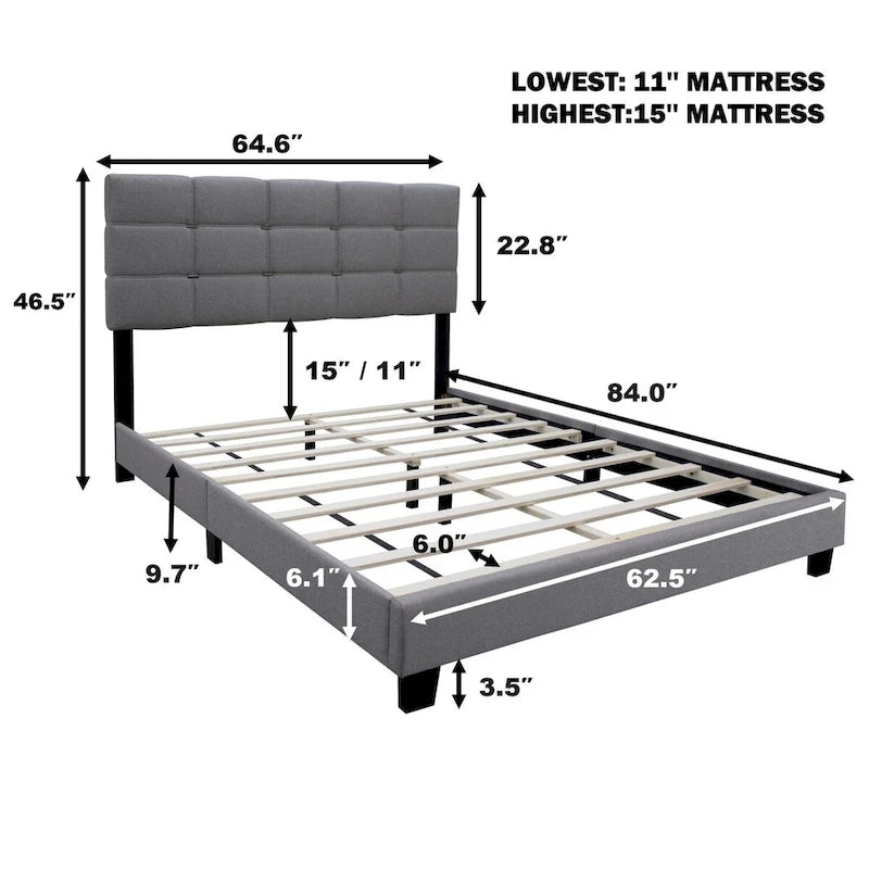 Cadre de lit rembourré ajustable Queen Size Élégant, durable et résistant à la saleté, pas besoin de matelas à ressorts encombrants