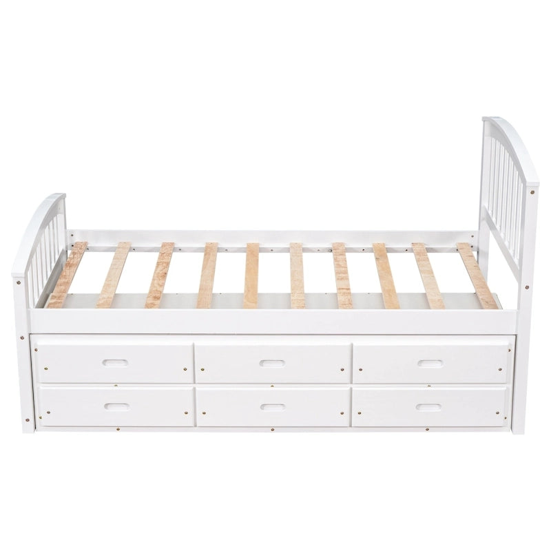 Lit plateforme de rangement double en bois massif avec 6 tiroirs
