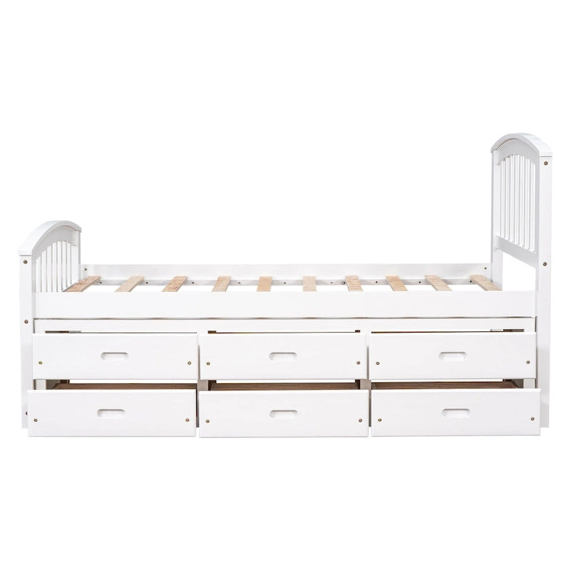 Lit plateforme de rangement double en bois massif avec 6 tiroirs